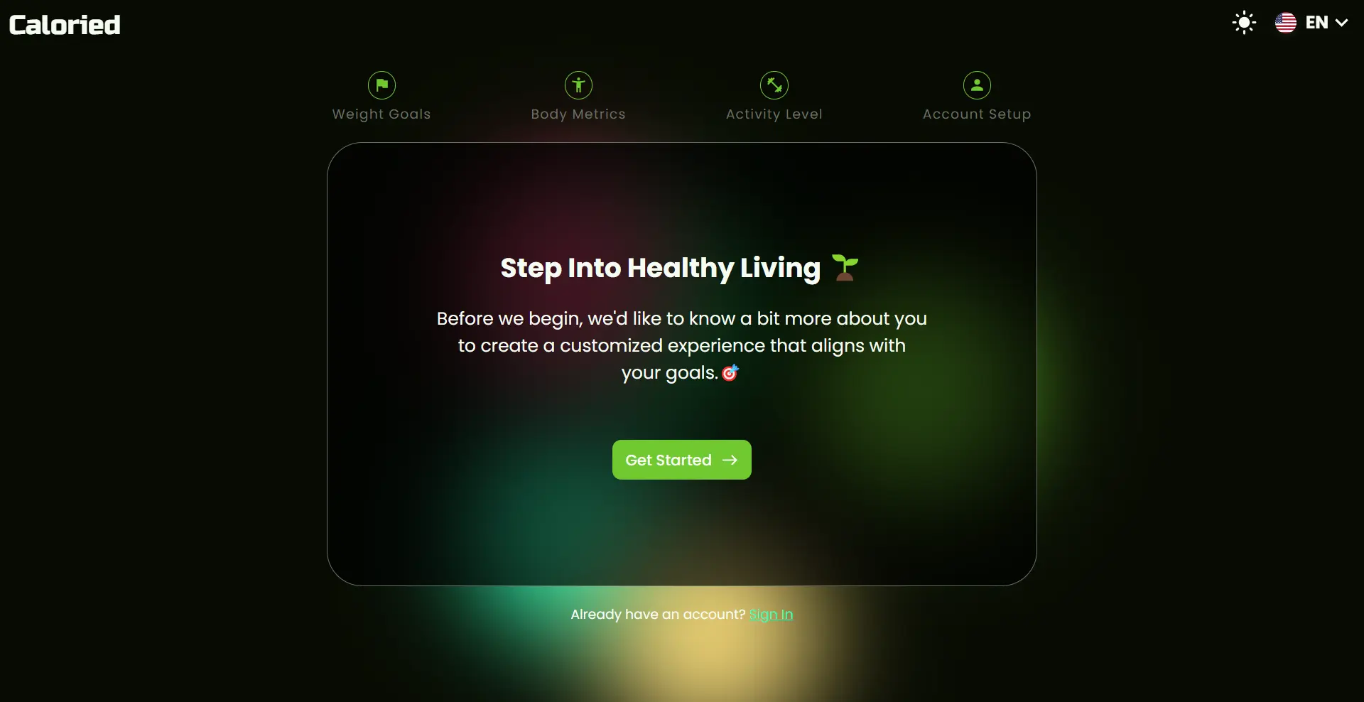 ProjectDetails.caloried.screenshots.auth.title