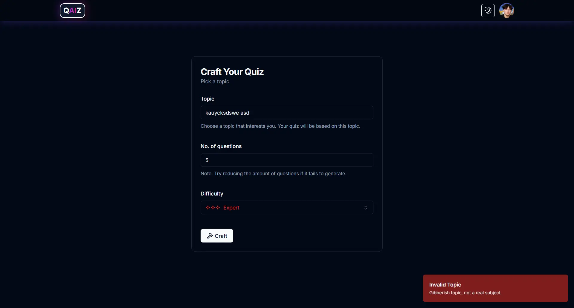 ProjectDetails.qaiz.screenshots.dashboard.title